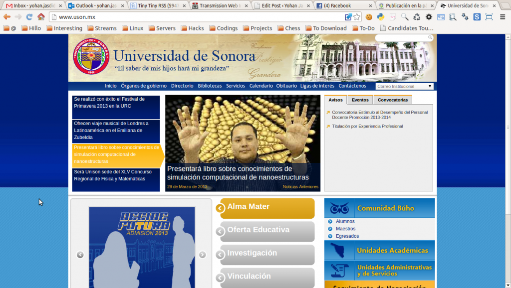 Nota de mi libro en la página oficial de la Universidad de Sonora